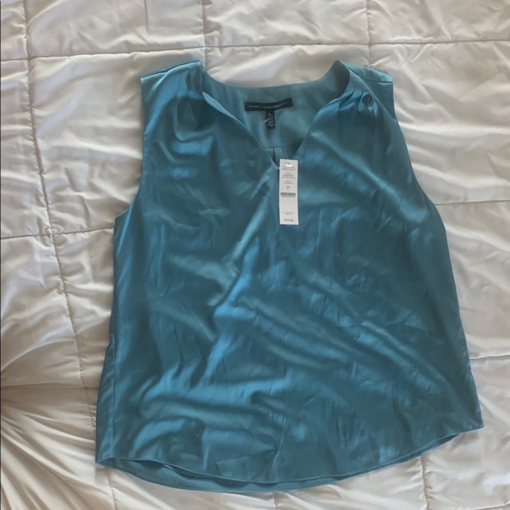 White House Black Market Blue Sleeveless Mandarin Collar Tank Top